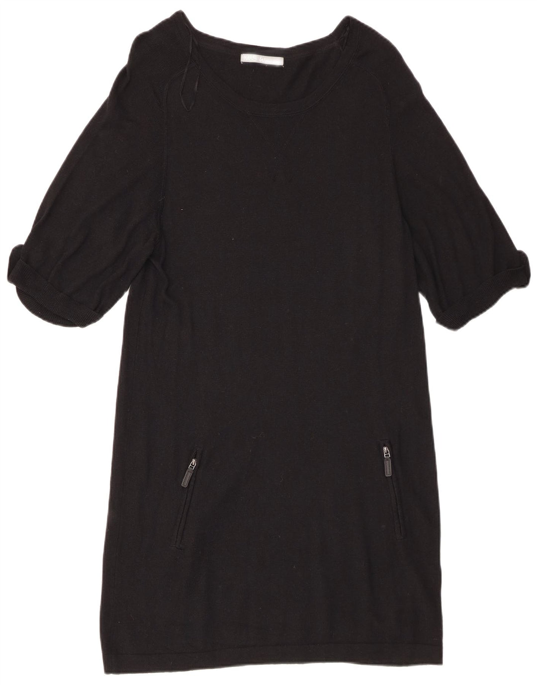 Vestido jumper feminino de manga curta Marks & Spencer Reino Unido 12 médio preto