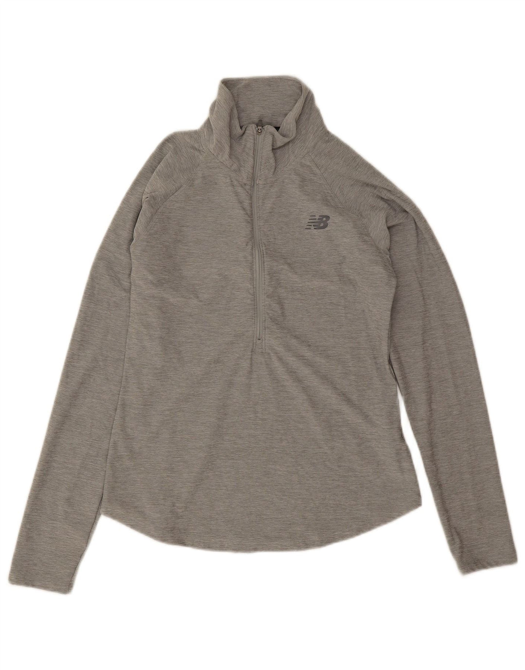 Top feminino New Balance com zíper e manga comprida UK 10 poliéster cinza pequeno
