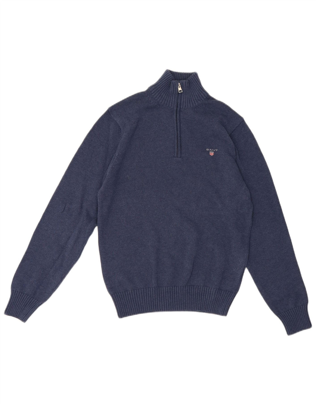 Suéter masculino Gant com zíper e gola pequena de algodão azul marinho
