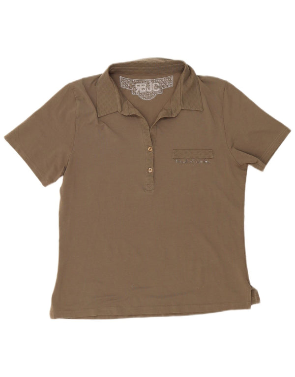 Camisa polo feminina Renato Balestra UK 20 2XL algodão cáqui
