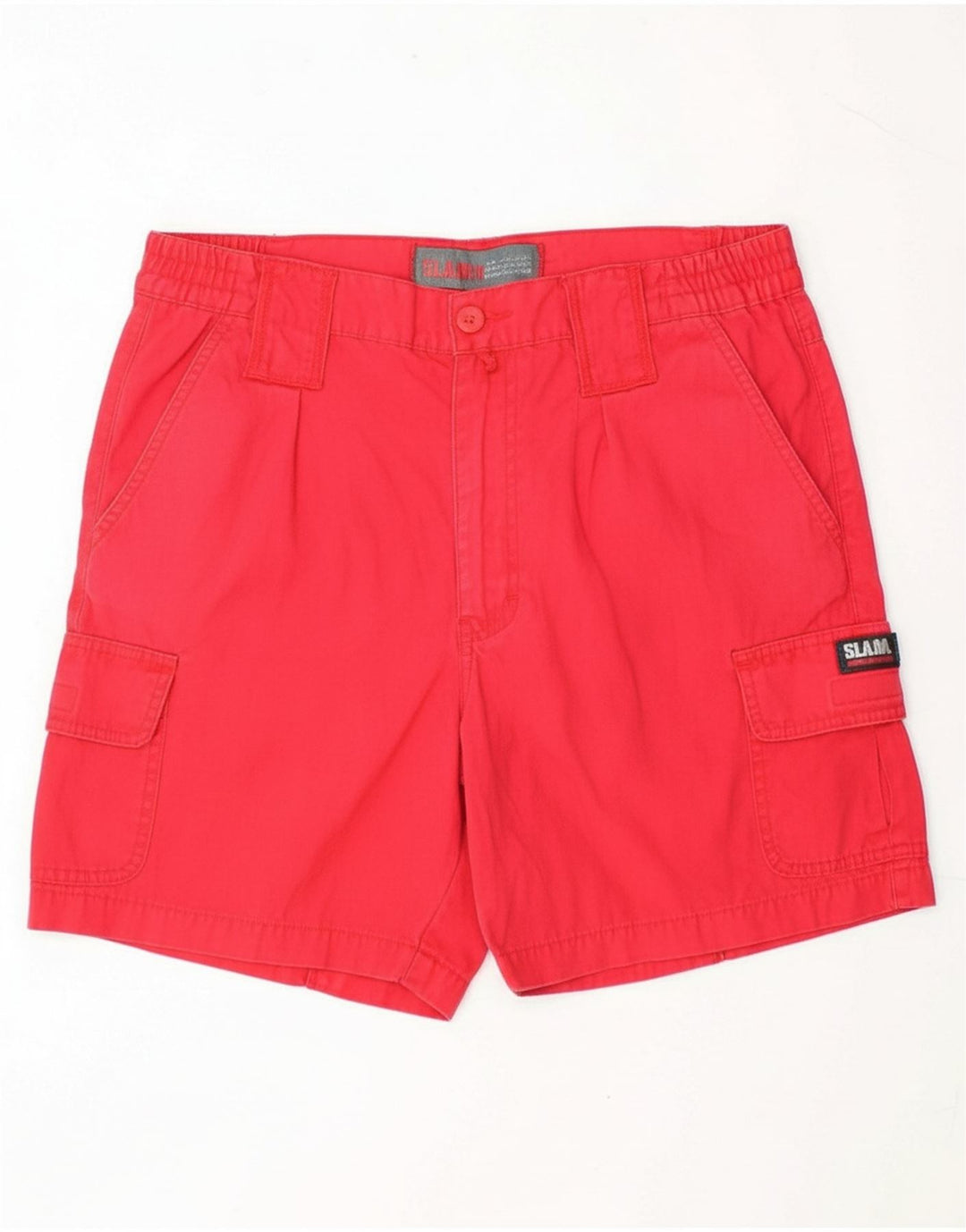 SLAM Mens Cargo Shorts Médio W32 Algodão Vermelho