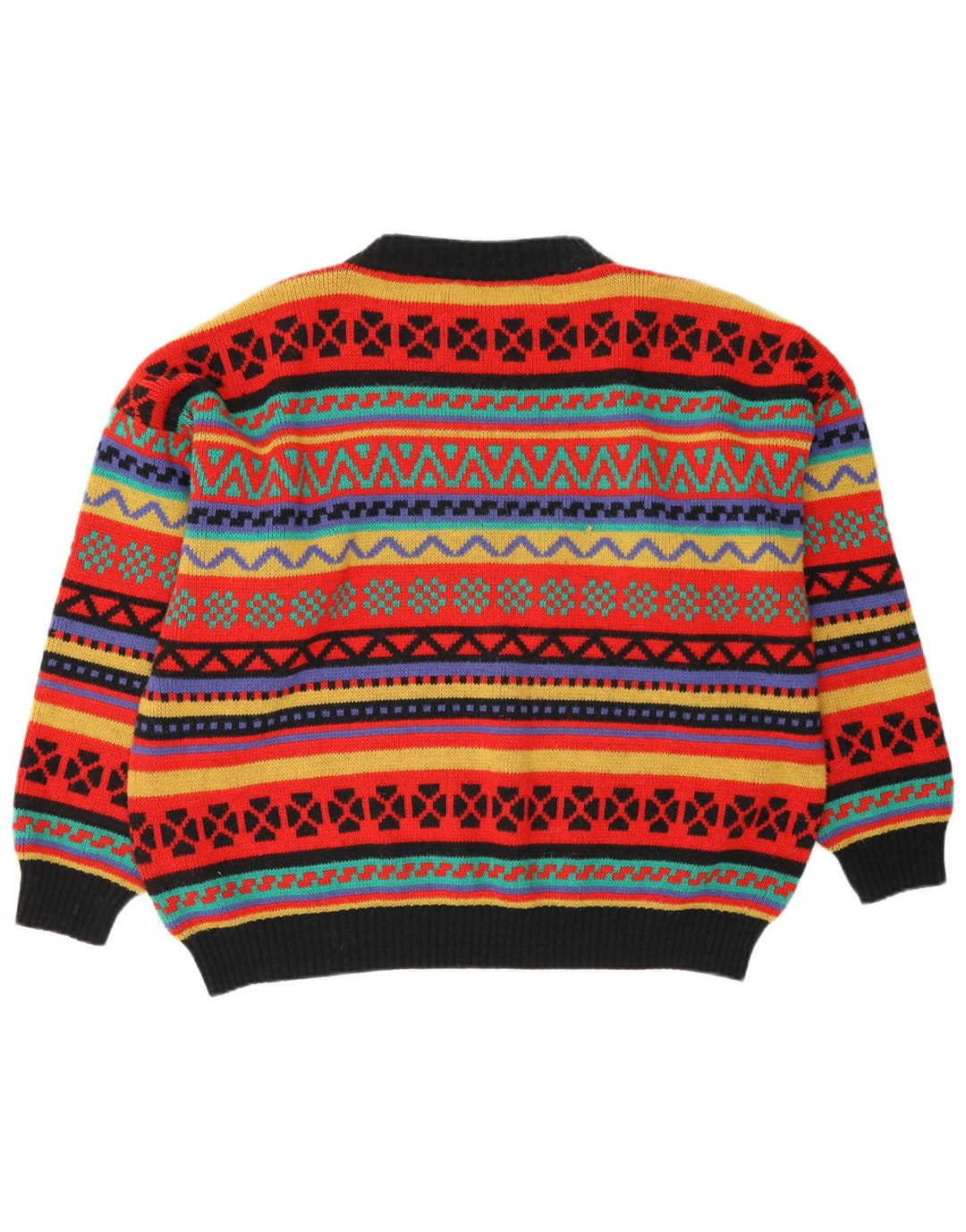 Suéter vintage masculino com gola redonda, médio multicolorido Fair Isle