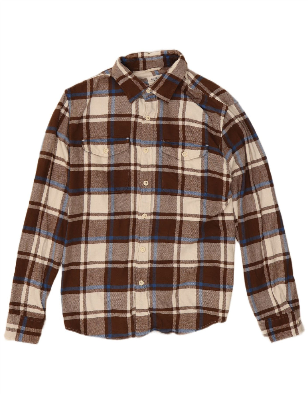 Camisa masculina de flanela American Eagle de algodão xadrez marrom médio