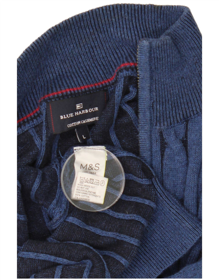 Suéter masculino Marks & Spencer Blue Harbor Cardigan grande algodão azul