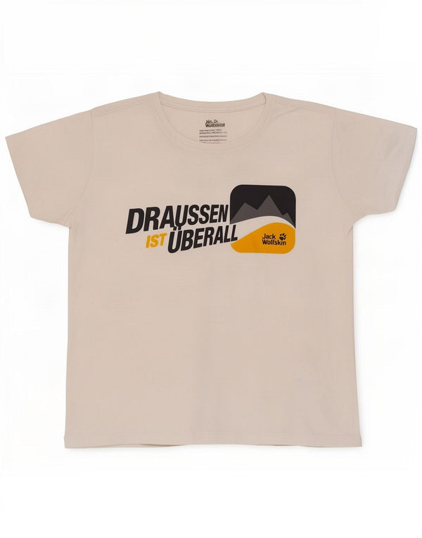 Camiseta feminina gráfica Jack Wolfskin Reino Unido 16 grande algodão branco