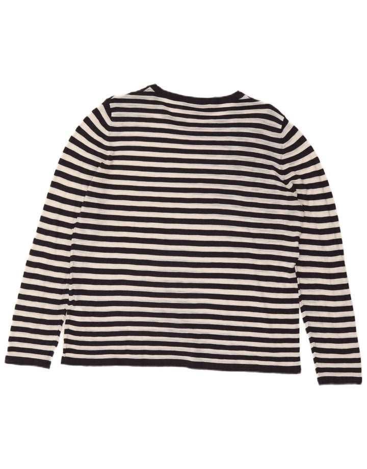 Top feminino Zara de manga comprida UK 16 grande poliamida listrada preta