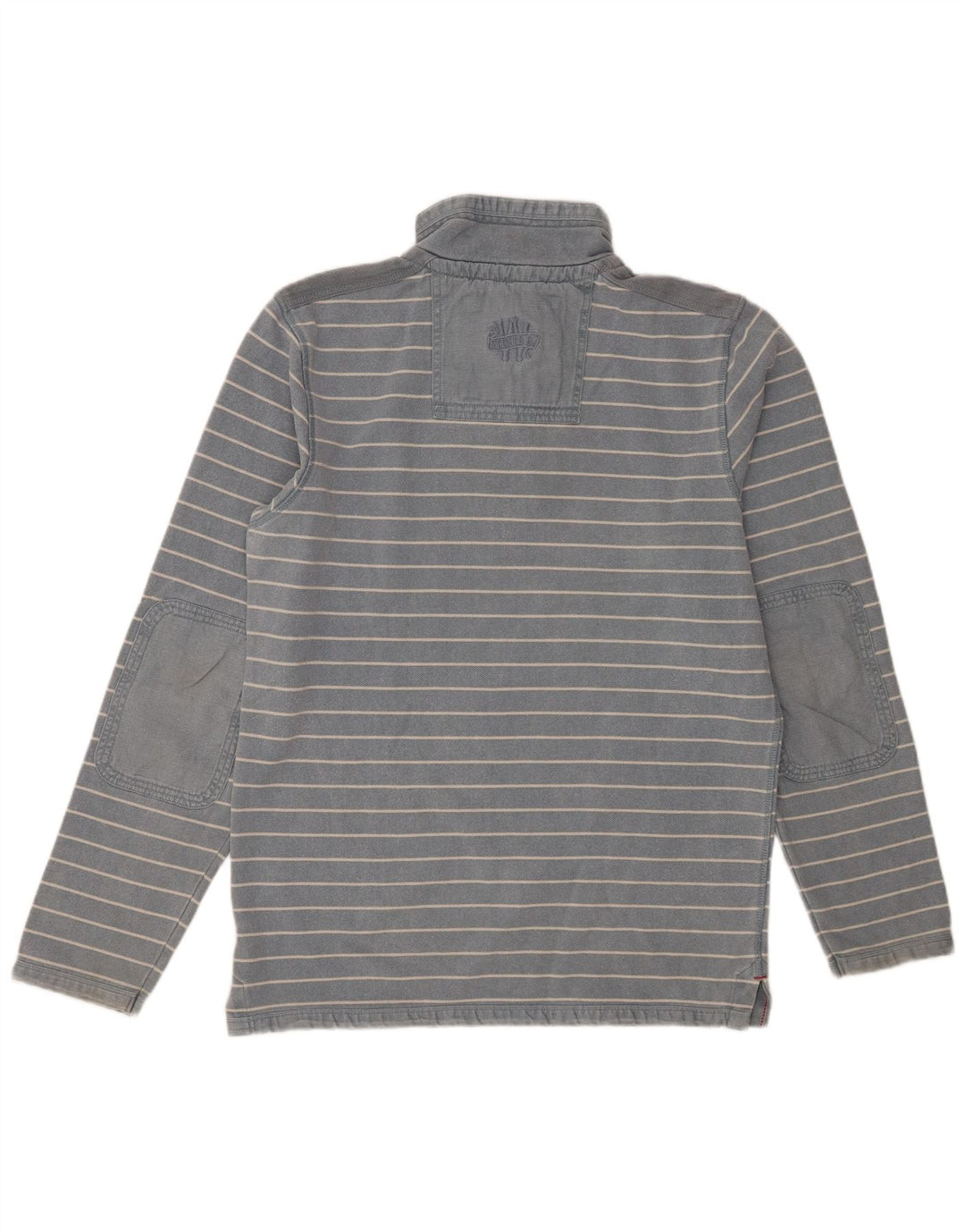Suéter masculino branco com zíper e gola em algodão listrado azul médio