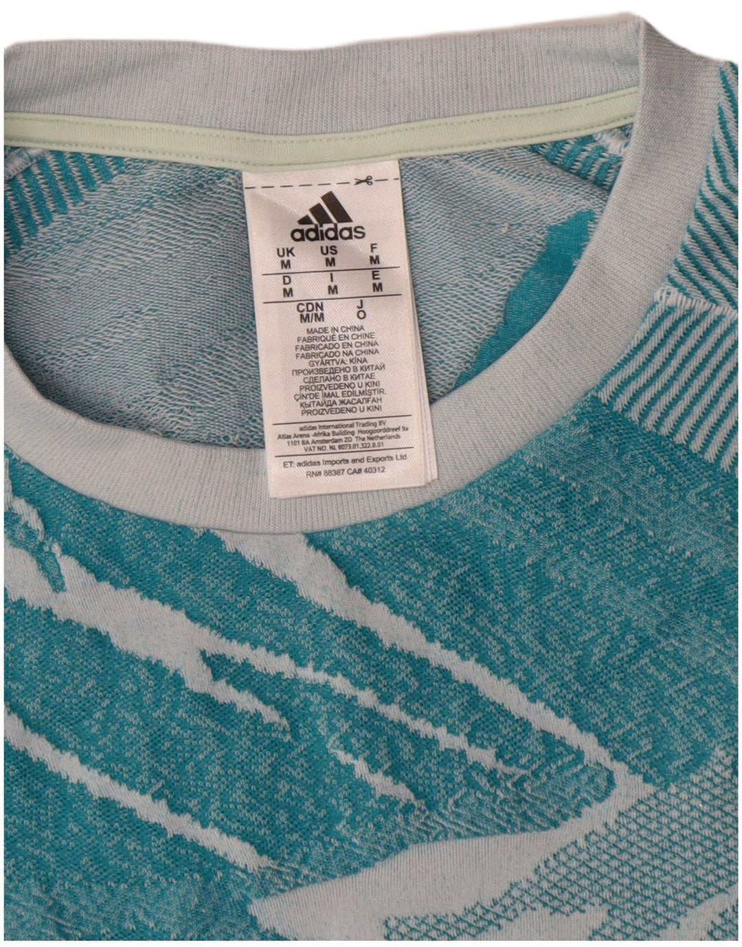 Adidas Mens Abstract Pattern Camiseta Top Médio Azul Poliéster