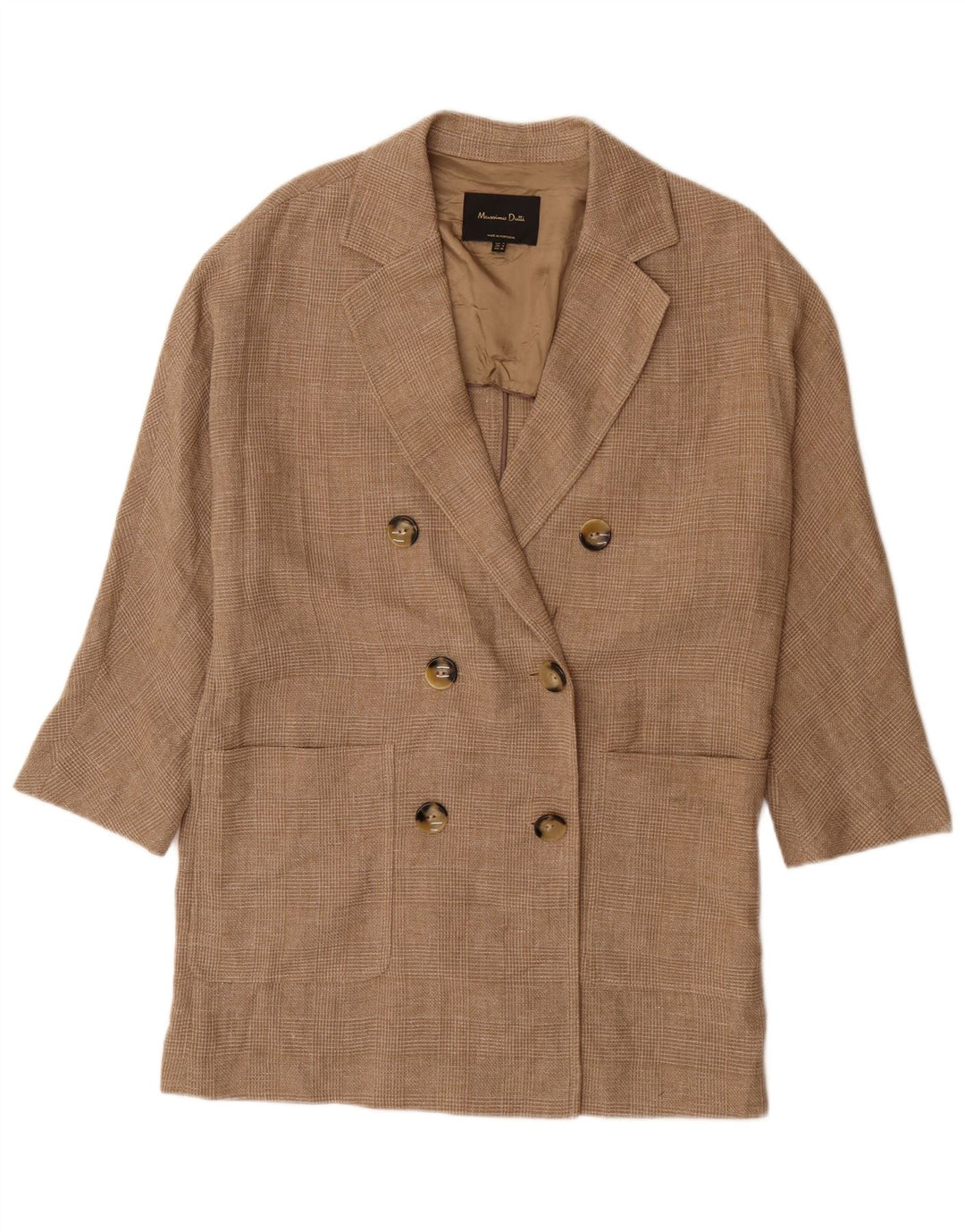 Casaco masculino Massimo Dutti manga 3/4 com peito duplo Reino Unido 36 pequeno xadrez marrom