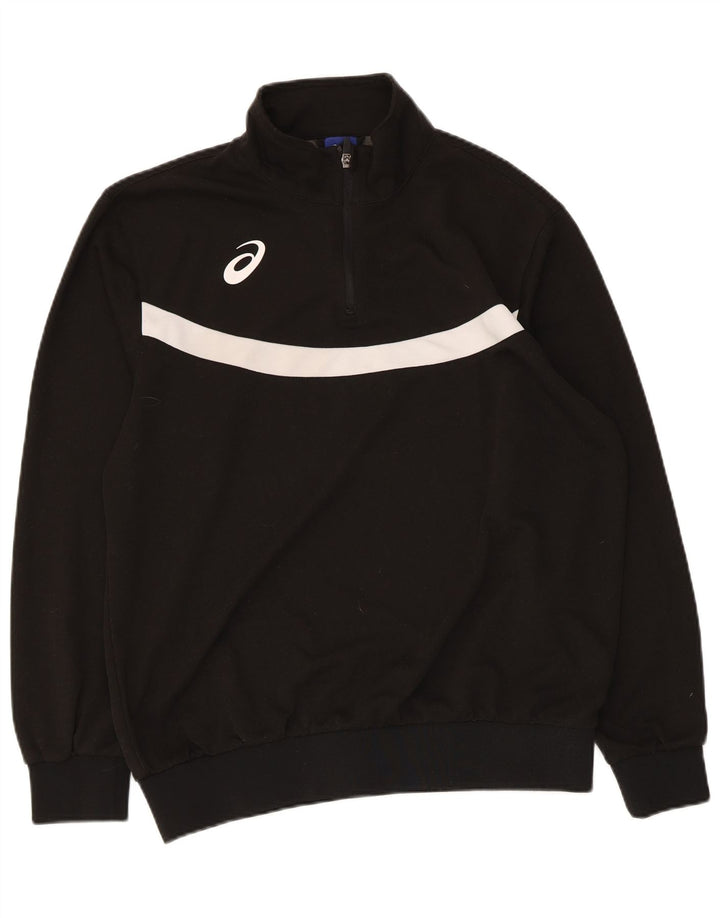 Asics Mens Zip Neck Moletom Jumper Grande Preto Colourblock Poliéster