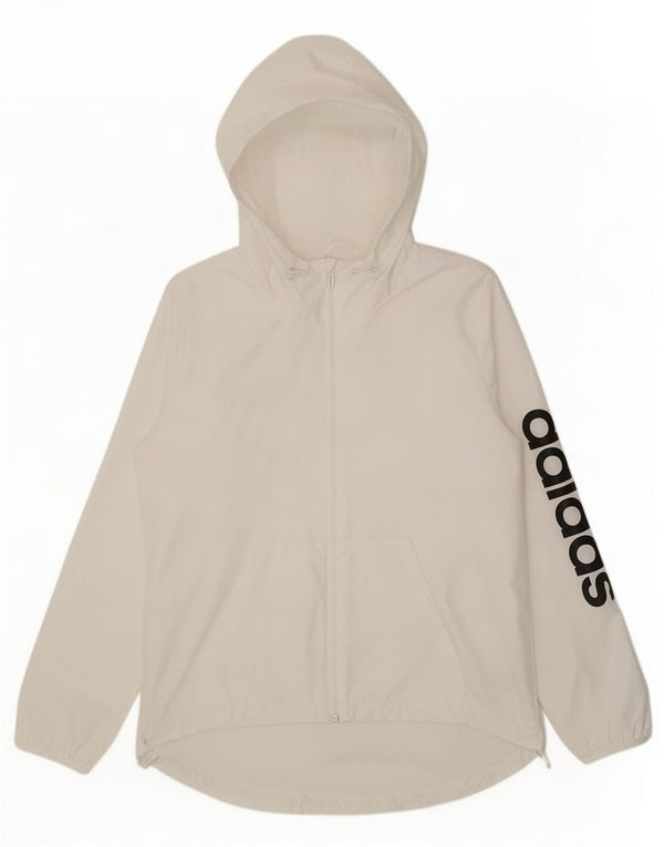 Adidas Womens Graphic Hooded Rain Jacket UK 12/14 Médio Branco Poliéster