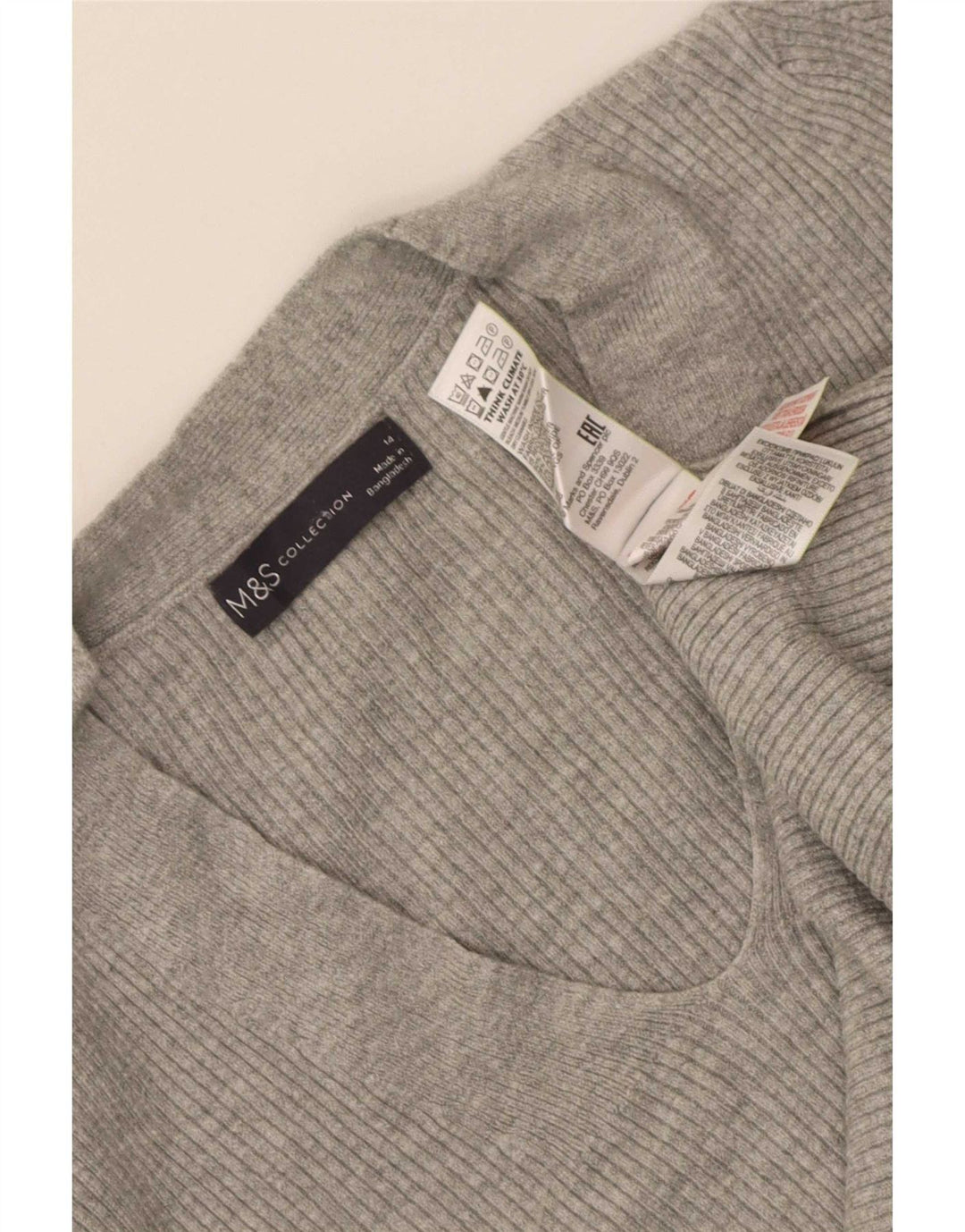 Suéter feminino Marks & Spencer com decote em V Reino Unido 14 grande viscose cinza