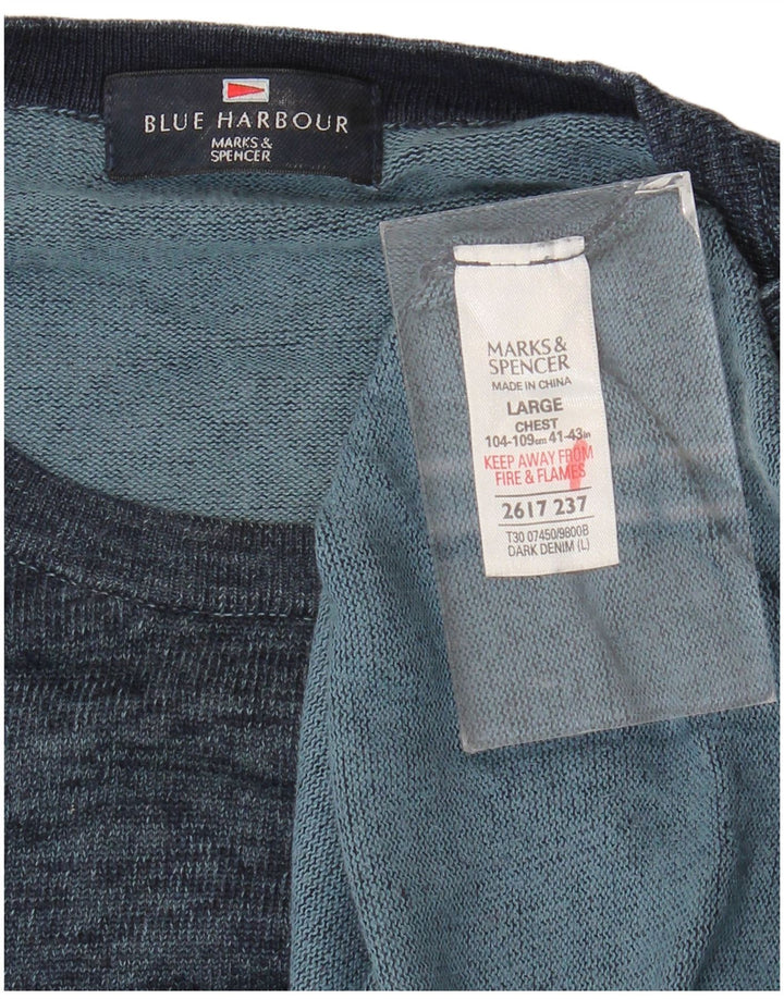 Suéter masculino Marks & Spencer Blue Harbor com gola redonda grande azul marinho