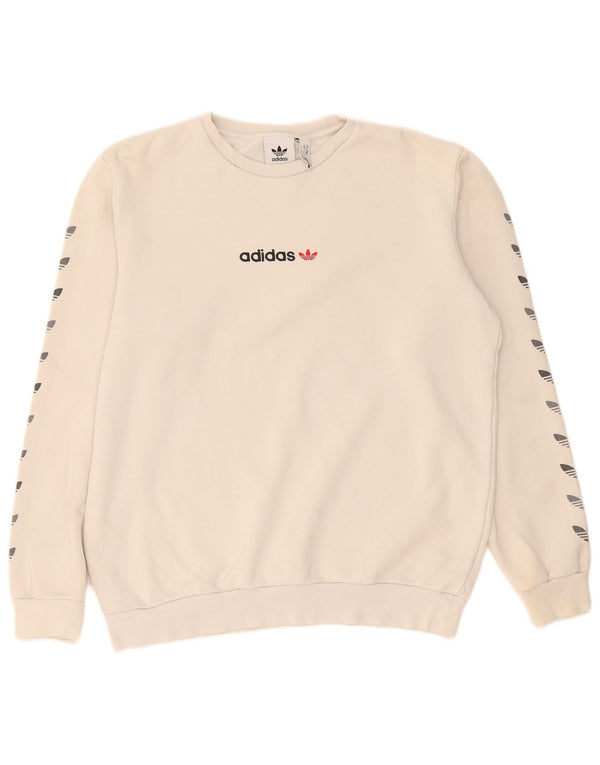 Adidas Mens Graphic Moletom Jumper Médio Bege Algodão