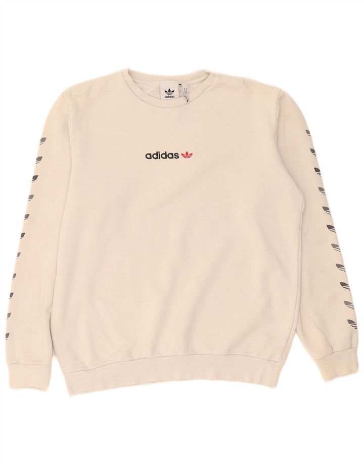 Adidas Mens Graphic Moletom Jumper Médio Bege Algodão