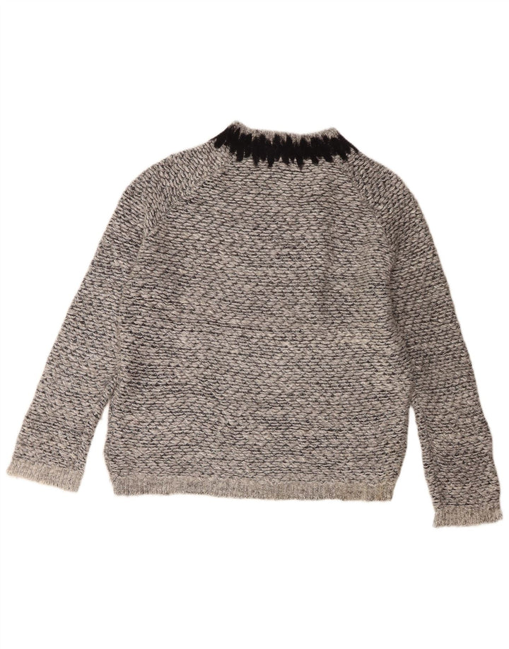 Suéter feminino Whistles com gola redonda Reino Unido 16 grande poliéster manchado cinza