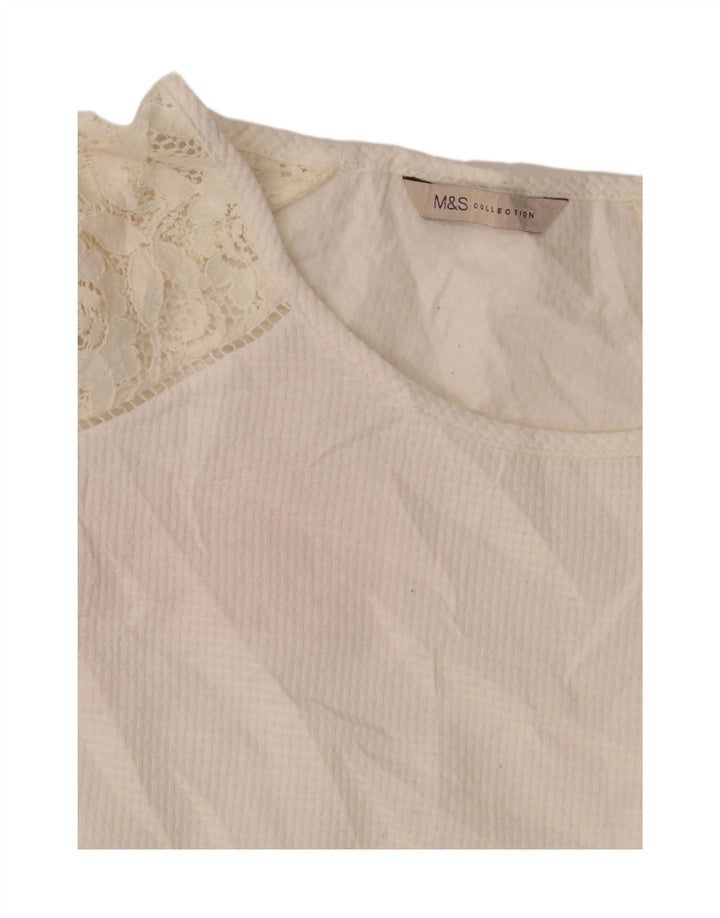 Top feminino Marks & Spencer manga 3/4 Reino Unido 14 grande algodão branco