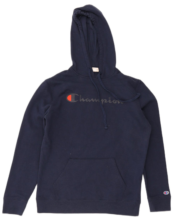 Jumper masculino com capuz gráfico Champion pequeno algodão azul marinho