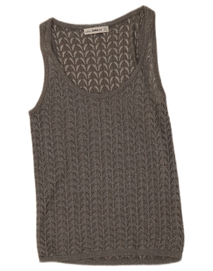 Zara Womens Crochet Vest Top Reino Unido 8 Pequeno Cinza
