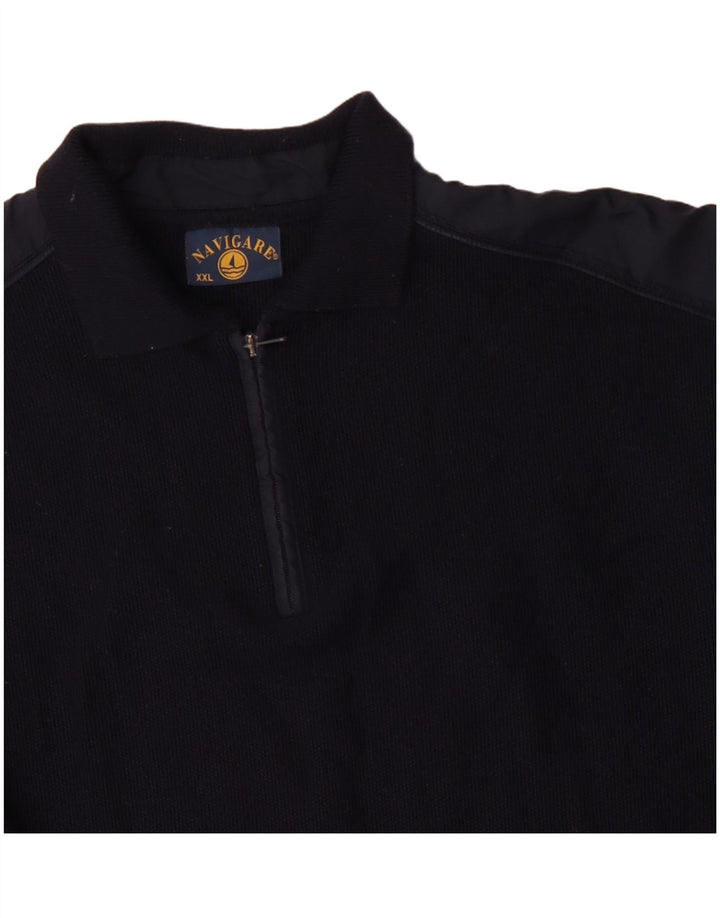 Suéter masculino NAVIGARE com zíper e gola polo 2XL lã Merino azul marinho