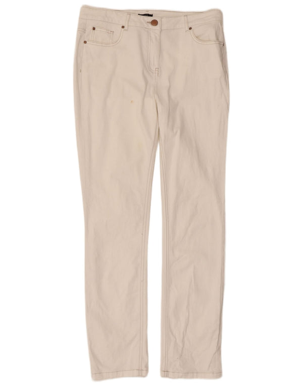 Calça feminina casual justa M&Co Reino Unido 12 médio W32 L30 algodão branco