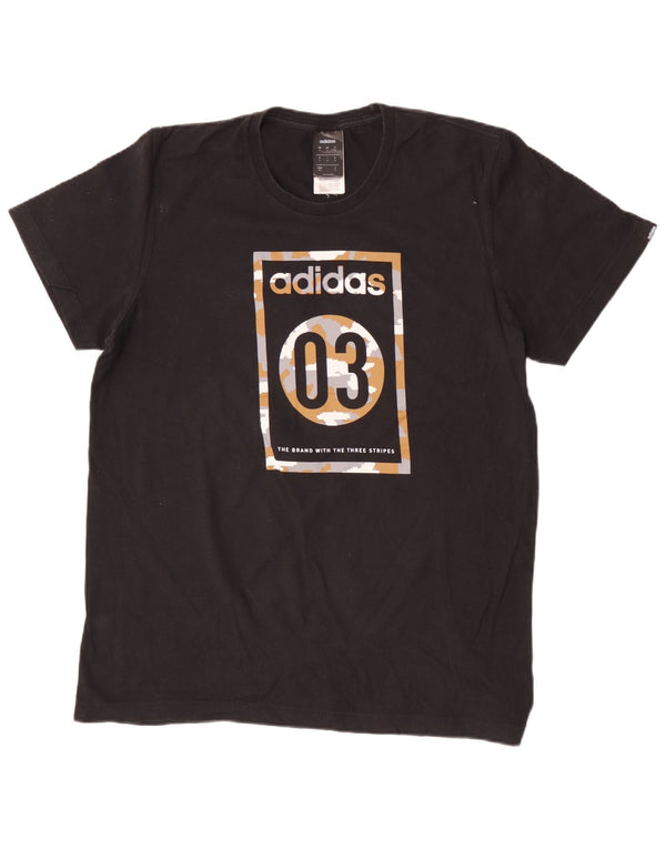 Adidas Mens Graphic T-Shirt Top Médio Algodão Preto