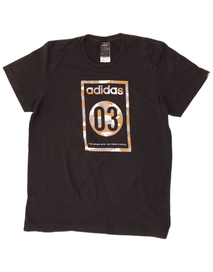 Adidas Mens Graphic T-Shirt Top Médio Algodão Preto