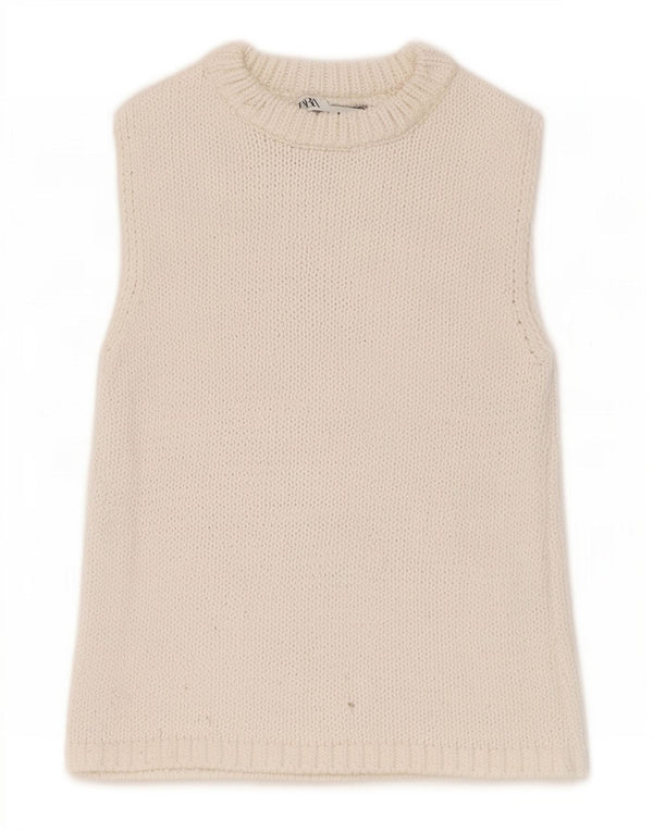Zara Womens Crop Vest Tank Top UK 6 XS Algodão Branco