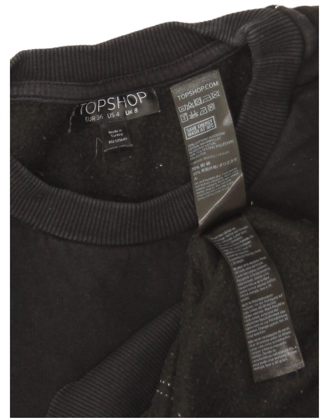 Suéter oversized feminino Topshop Reino Unido 8 pequeno algodão preto
