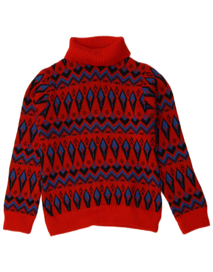 Suéter feminino vintage com gola redonda tamanho 4 pequeno vermelho Fair Isle Wool