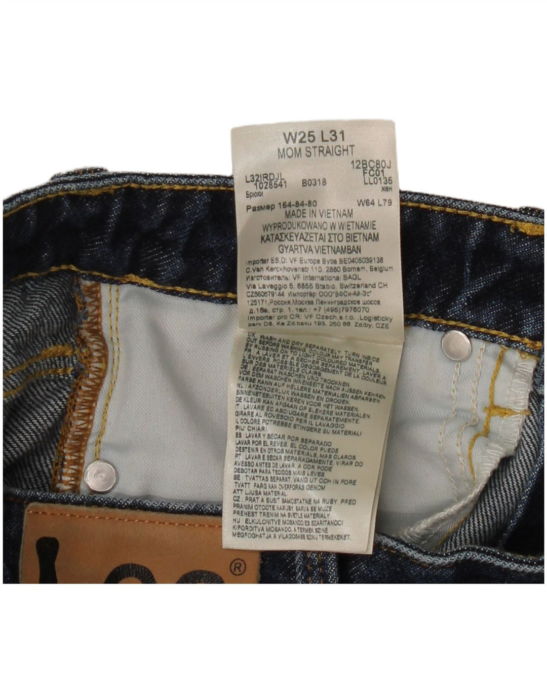 Lee Womens Mom Straight Jeans W25 L27 Azul Marinho Algodão