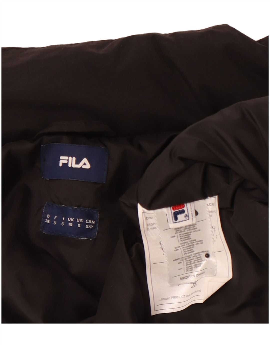 Jaqueta acolchoada feminina FILA UK 10 pequena poliamida preta