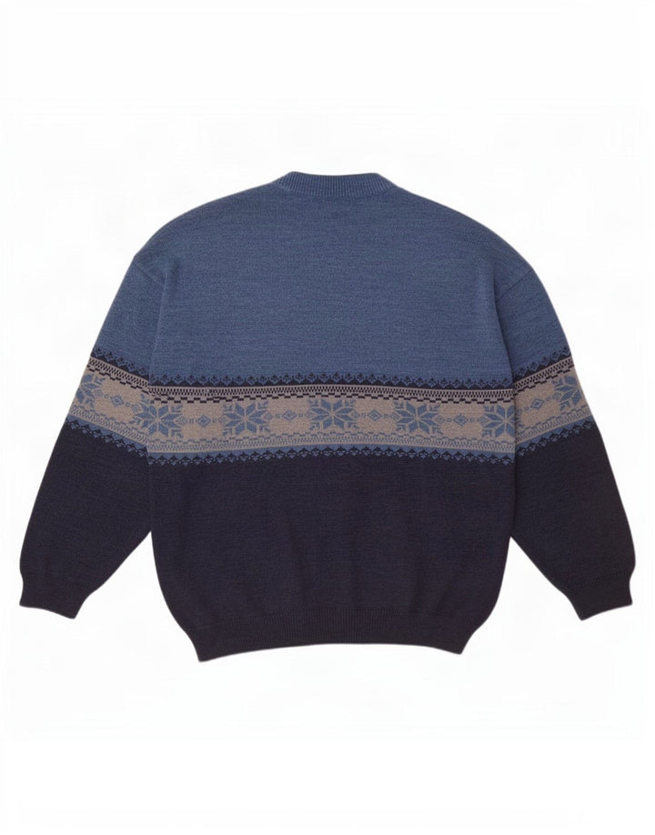 Suéter masculino branco Sails com gola redonda e lã grande azul Fair Isle