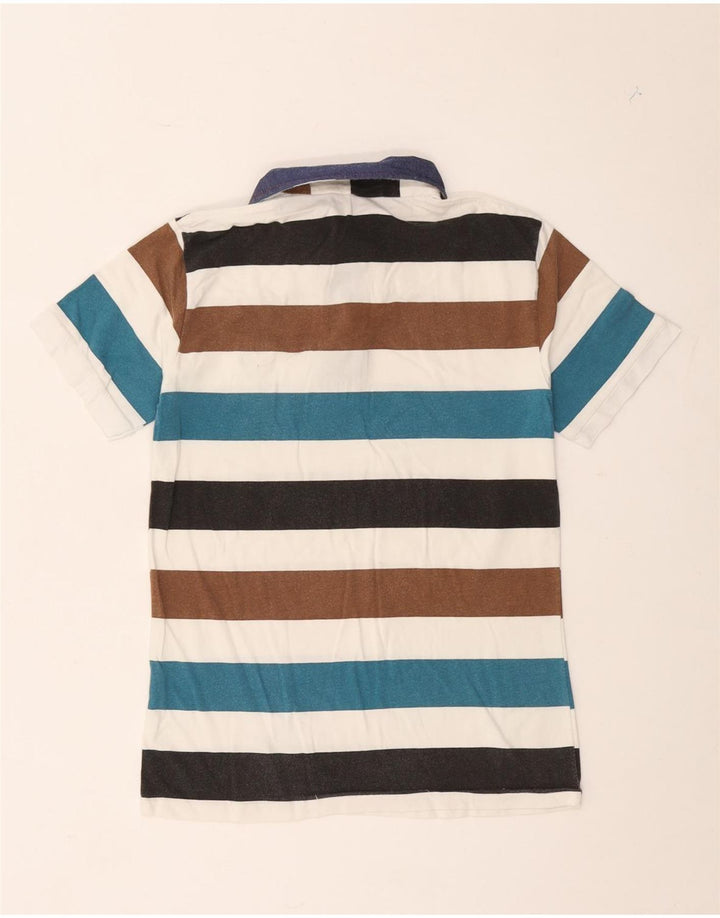 Camisa polo masculina vintage de rugby, algodão listrado médio multicolorido