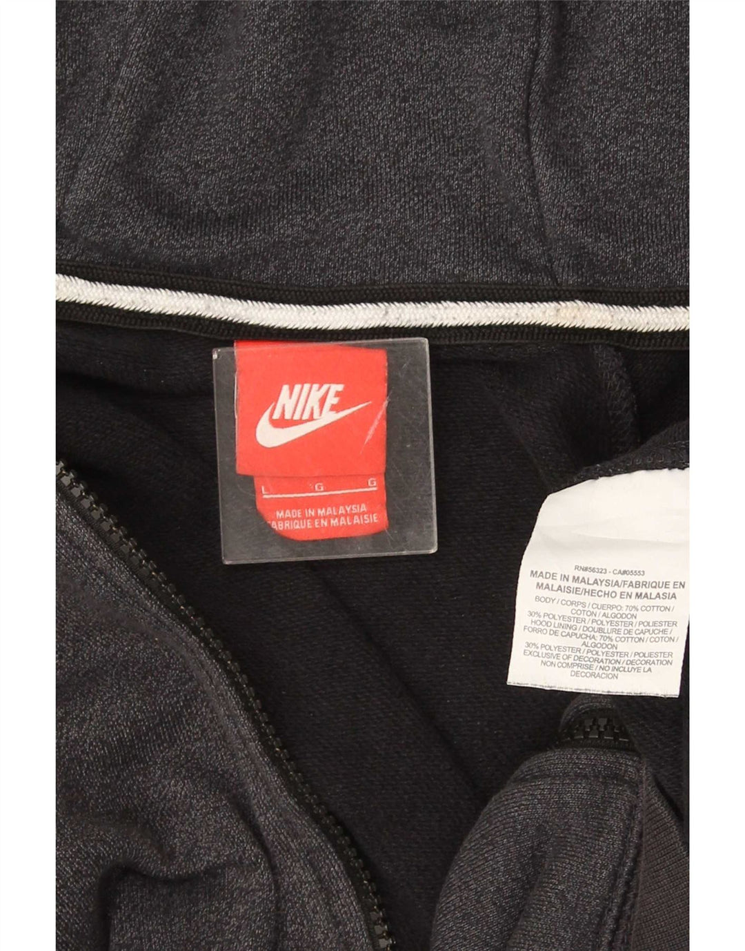 Suéter masculino Nike com capuz e zíper grande algodão cinza