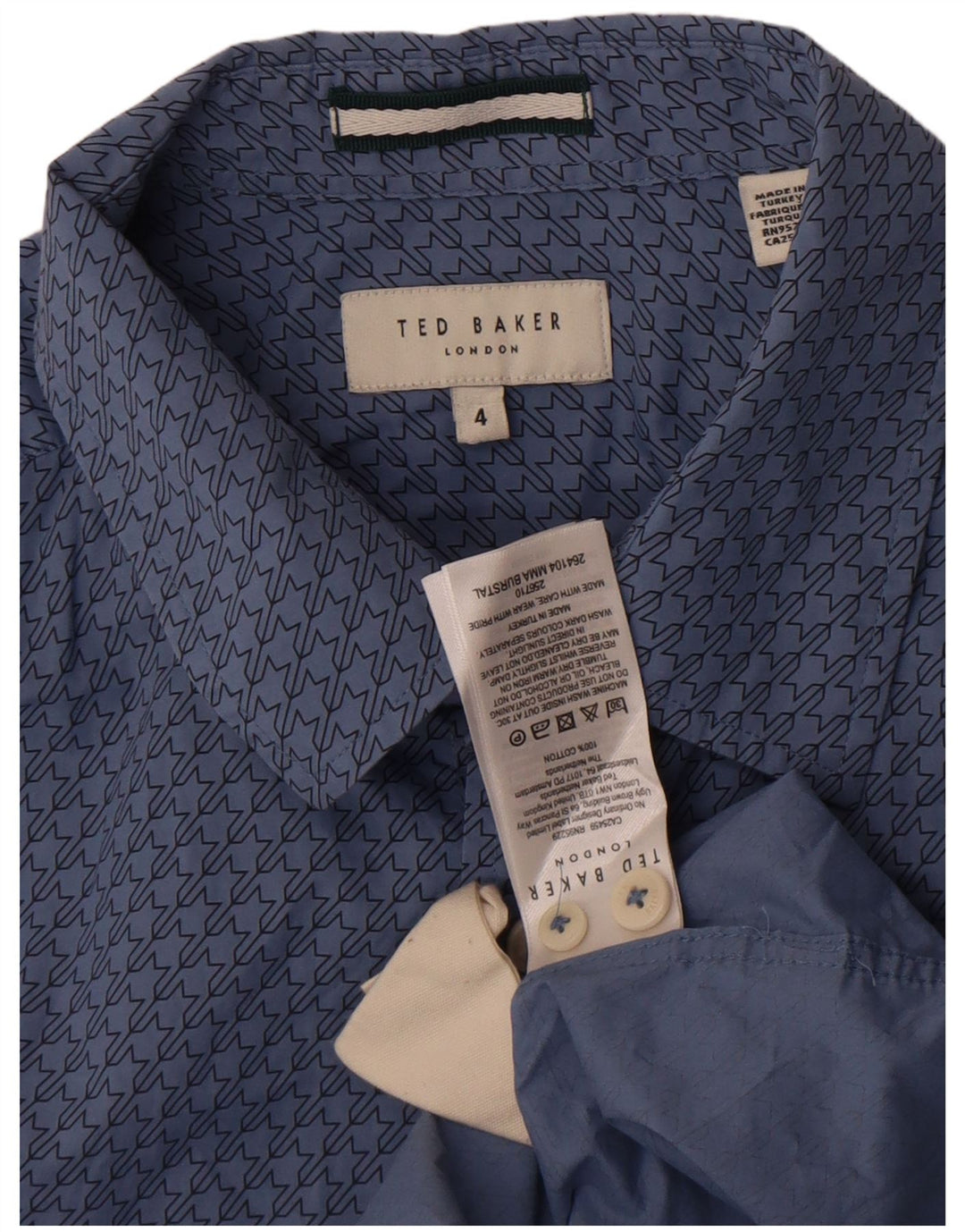 Camisa masculina Ted Baker tamanho 4 grande algodão geométrico azul