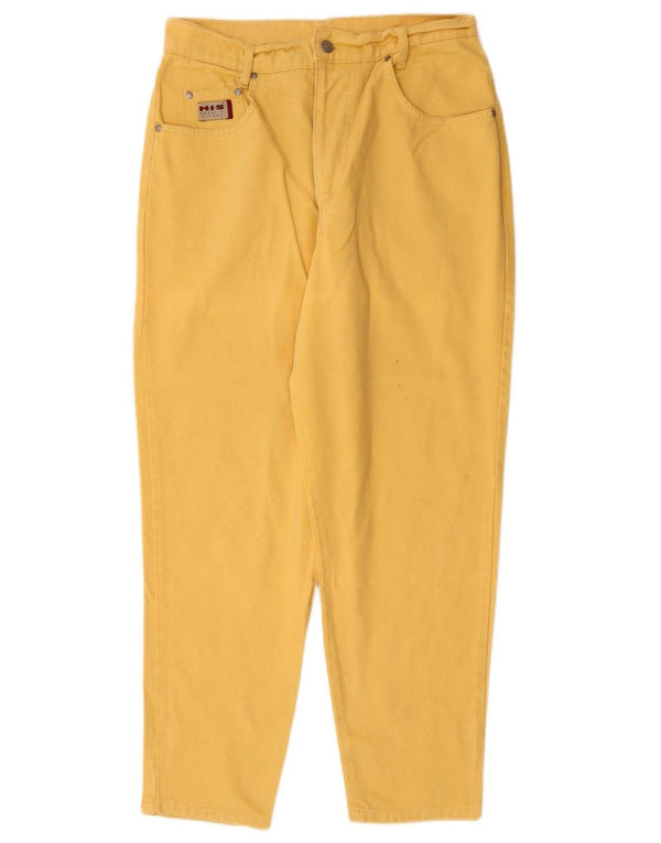 Calça jeans feminina de cintura alta H.I.S UK 18 XL W32 L28 algodão amarelo