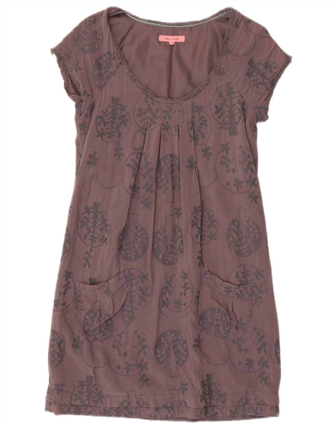 Vestido bainha feminino White Stuff Reino Unido 10 viscose floral cinza pequena