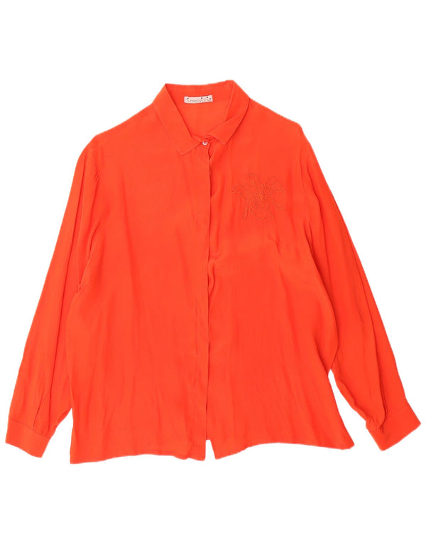 Blusa feminina vintage oversized IT 50 XL laranja floral seda