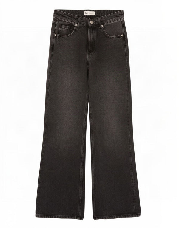 Zara Jeans feminino cintura alta com perna larga EU 32 2XS W22 L31 algodão cinza