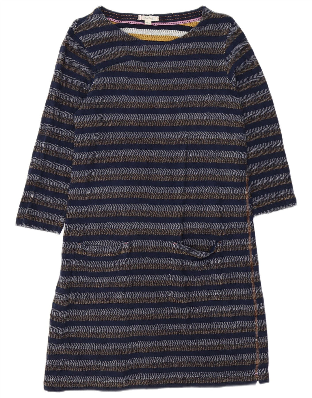 Vestido feminino de manga comprida White Stuff UK 14 listrado azul marinho médio