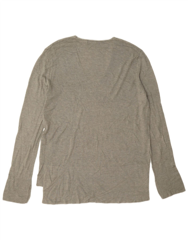 Top feminino Zara de manga comprida UK 16 grande viscose cinza