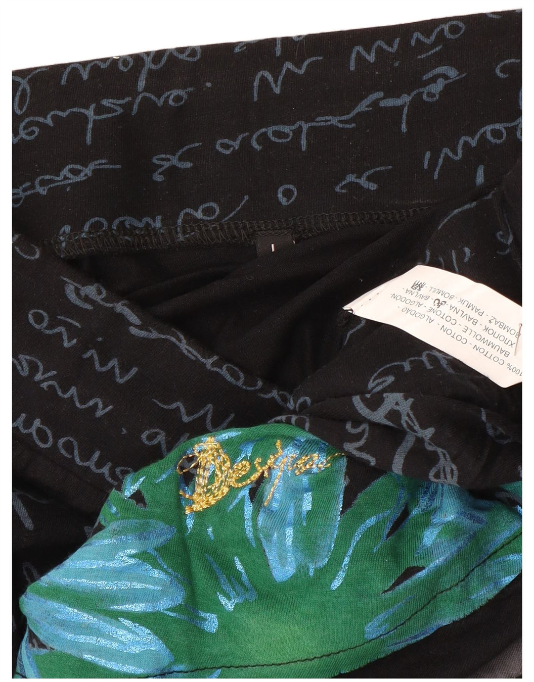 Saia feminina Desigual A-Line grande W32 algodão floral preto