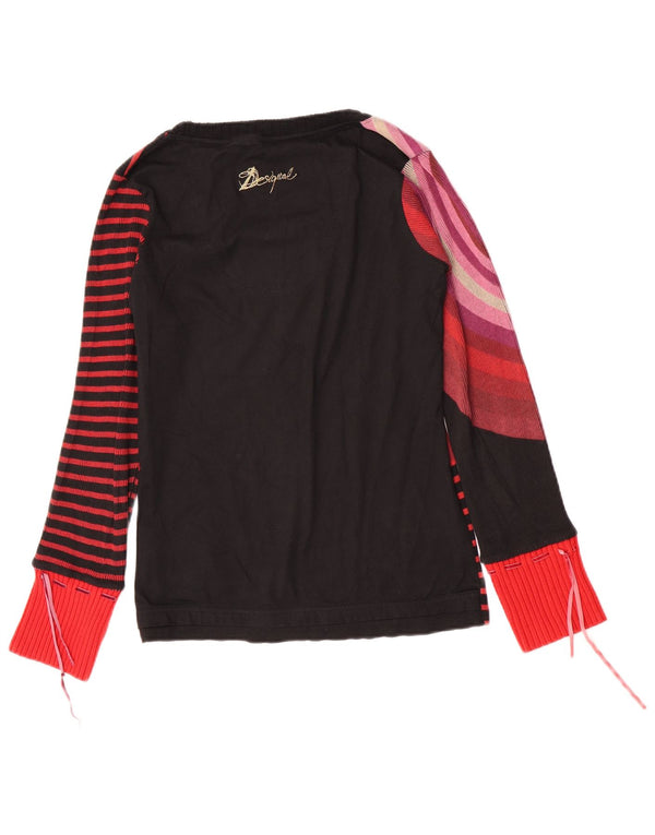 Top gráfico feminino Desigual manga comprida UK 14 listrado preto grande