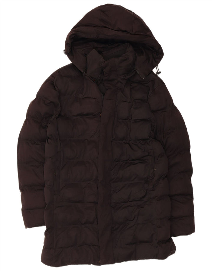 Jaqueta acolchoada com capuz masculina Zara UK 36 poliéster preto pequeno