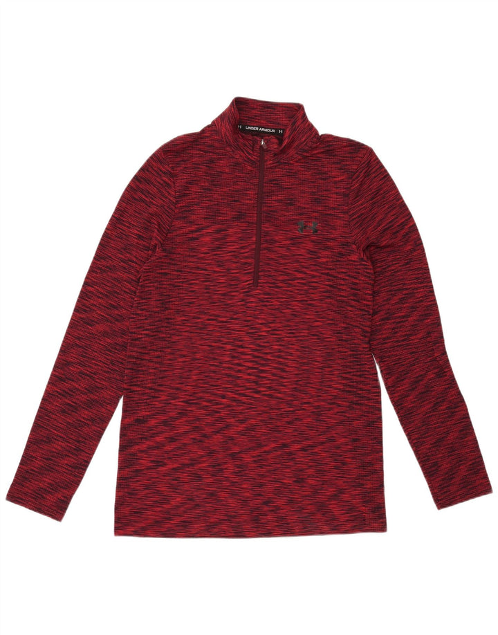 Under Armour Mens Zip Neck Pulôver Treino Top Médio Vermelho Salpicado