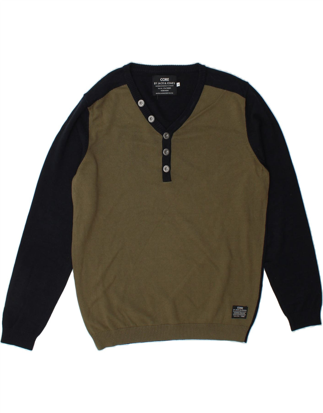 JACK & JONES Mens V-Neck Jumper Sweater Large Black Colourblock Cotton Vintage Jack & Jones and Second-Hand Jack & Jones from Messina Hembry 