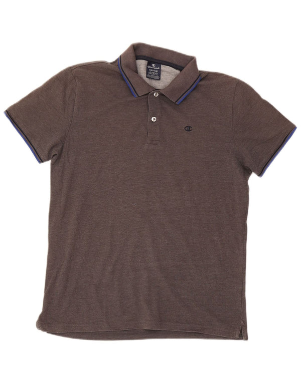 Camisa polo masculina Champion cinza médio listrado algodão