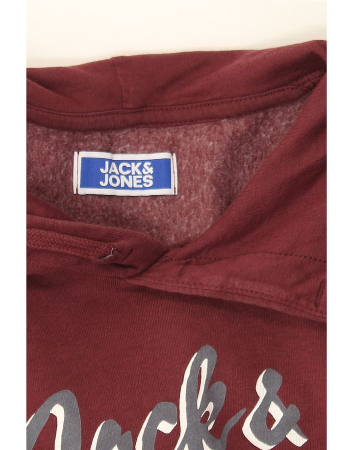 JACK & JONES Mens Graphic Hoodie Jumper Small Burgundy Cotton Vintage Jack & Jones and Second-Hand Jack & Jones from Messina Hembry 