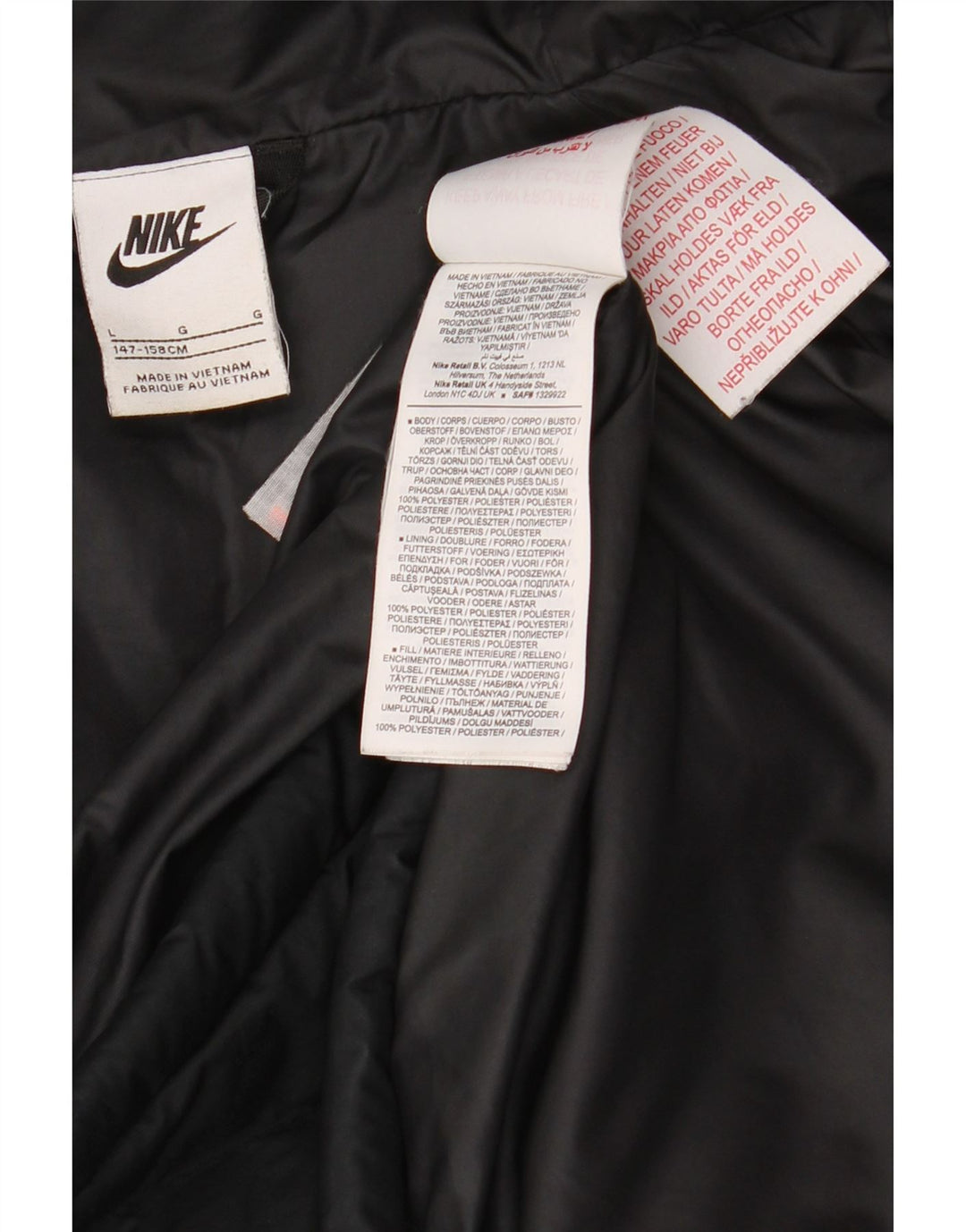 Jaqueta acolchoada com capuz Nike Boys 12-13 anos grande poliéster preto